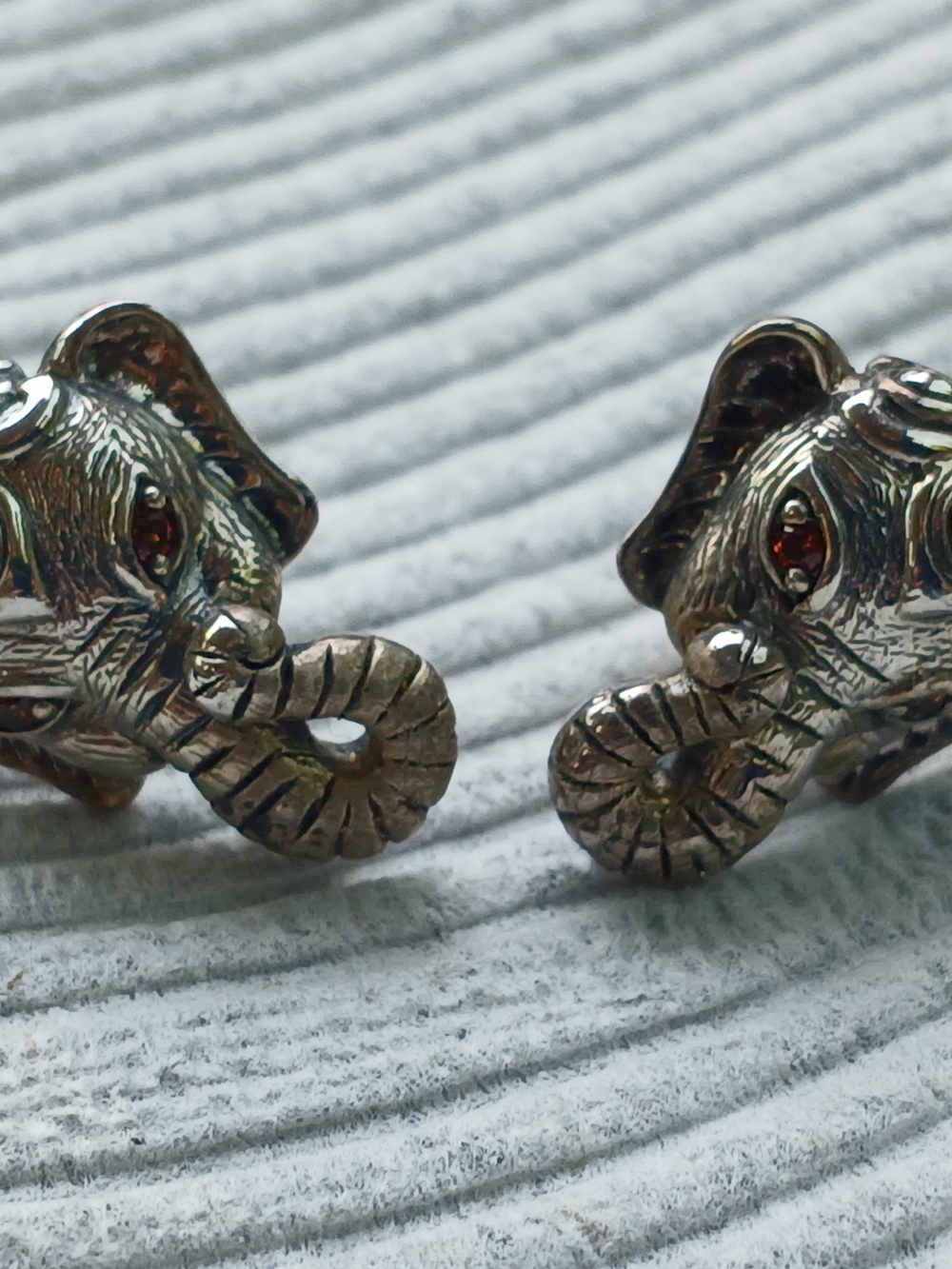 JAI Sterling Silver & 14k Yellow Gold Elephant Garnet Eyes Earrings